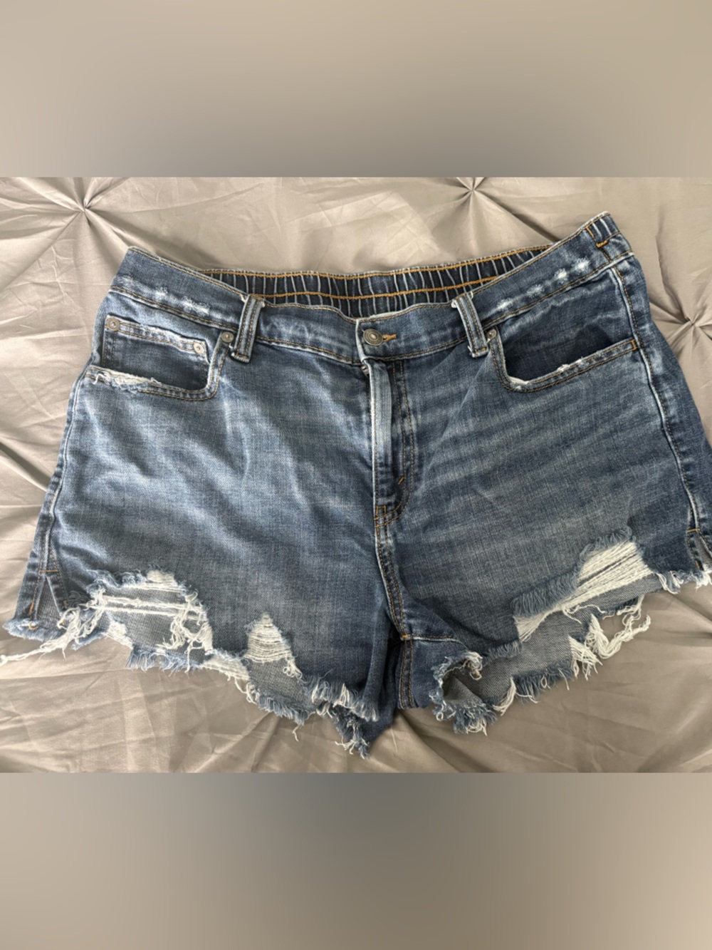 aerie Day Dream Denim Short Faded Blue Distressed High-Rise Denim Shorts